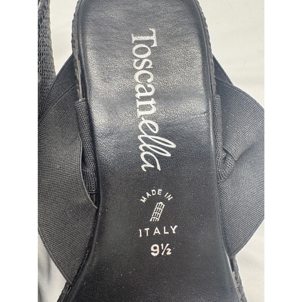 Womens Black Elastic Platform Strappy Wedge Sandals Size 9.5 Made in Italy - Picture 8 of 10